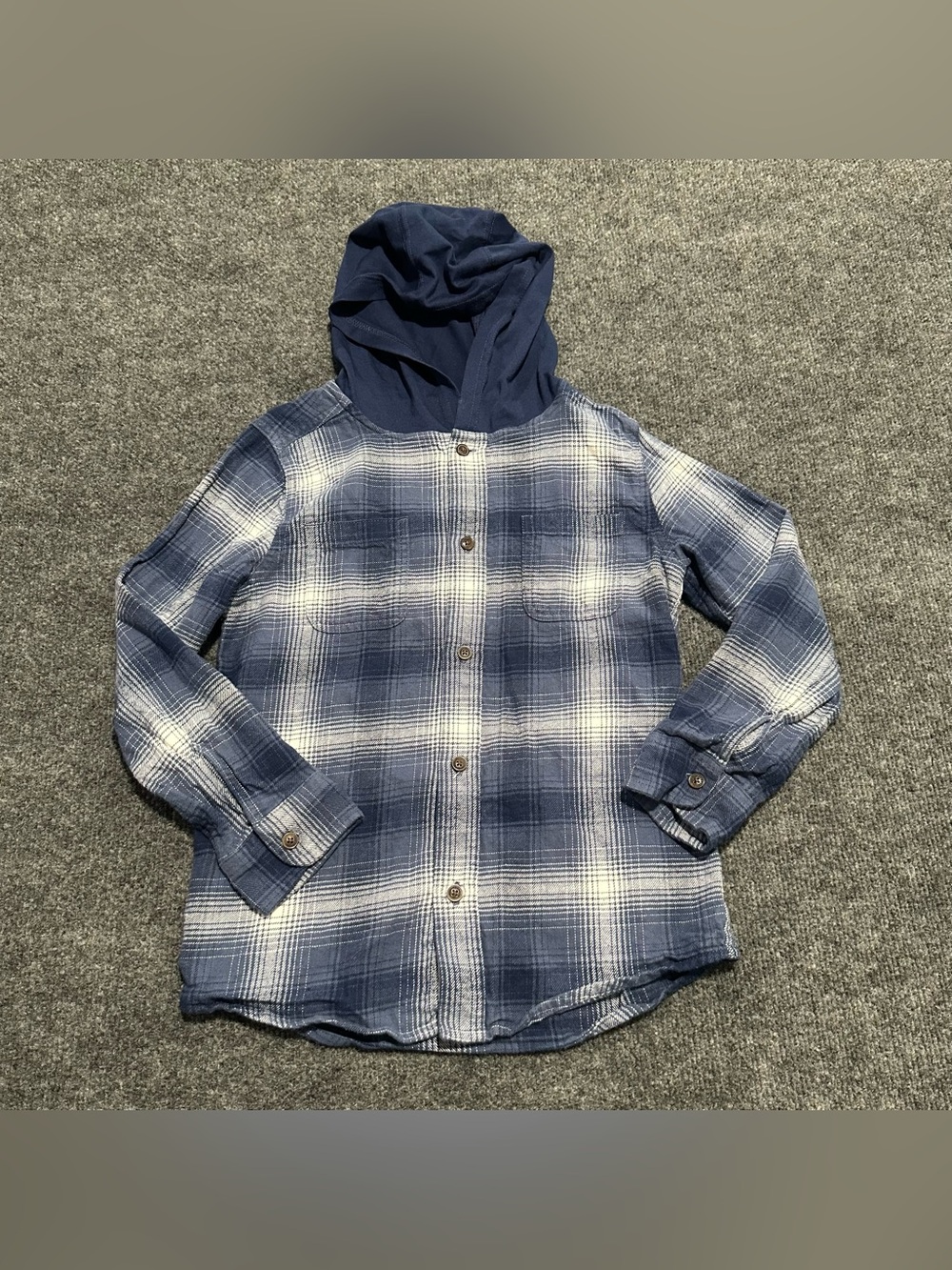 OshKosh B'gosh white and blue plaid flannel hoodie shirt size:10/10A